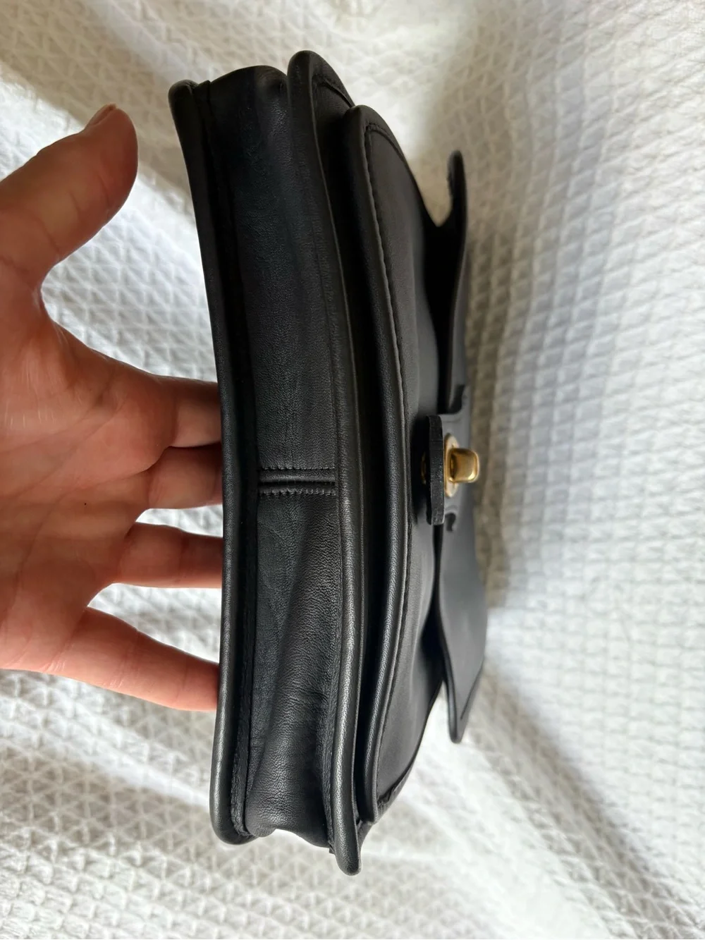 Vintage Coach Black Leather Station Bag with Gold Hardware